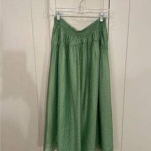 Vince Green Smocked A-Line Midi Skirt